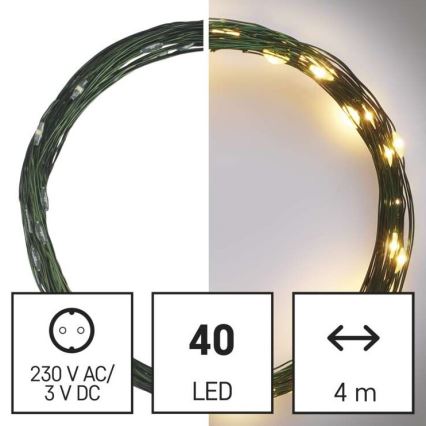 Corrente de Natal exterior LED 40xLED/9m IP44 branco quente