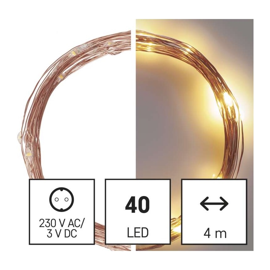 Corrente de Natal exterior LED 40xLED/9m IP44 branco quente