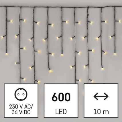 Corrente de Natal exterior LED 600xLED/8 modos 15m IP44 branco quente