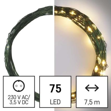 Corrente de Natal exterior LED 75xLED/12,5m IP44 branco quente