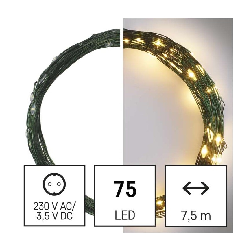 Corrente de Natal exterior LED 75xLED/12,5m IP44 branco quente