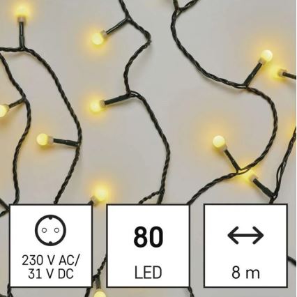 Corrente de Natal exterior LED 80xLED/13m IP44 branco quente