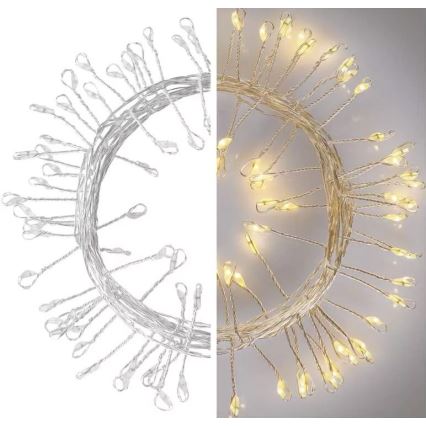 Corrente de Natal LED 100xLED/3xAA 2,7m branco quente