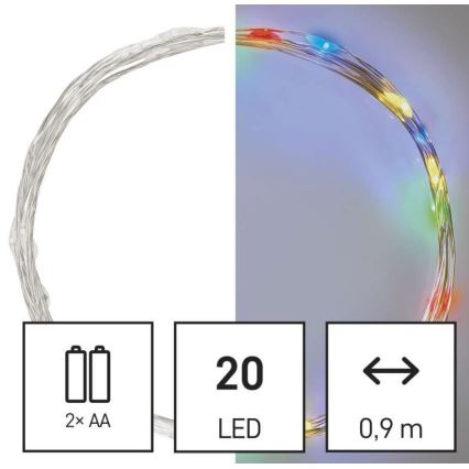 Corrente de Natal LED 20xLED/2xAA 2,4m multicolor