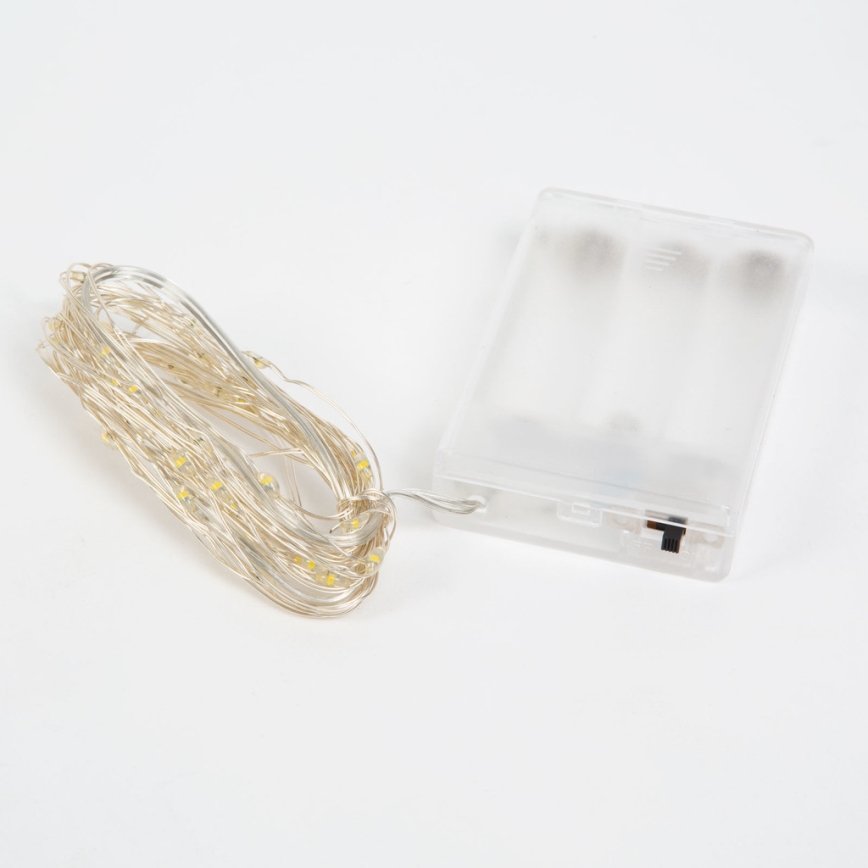Corrente de Natal LED 50xLED/3xAA 5,25m branco quente