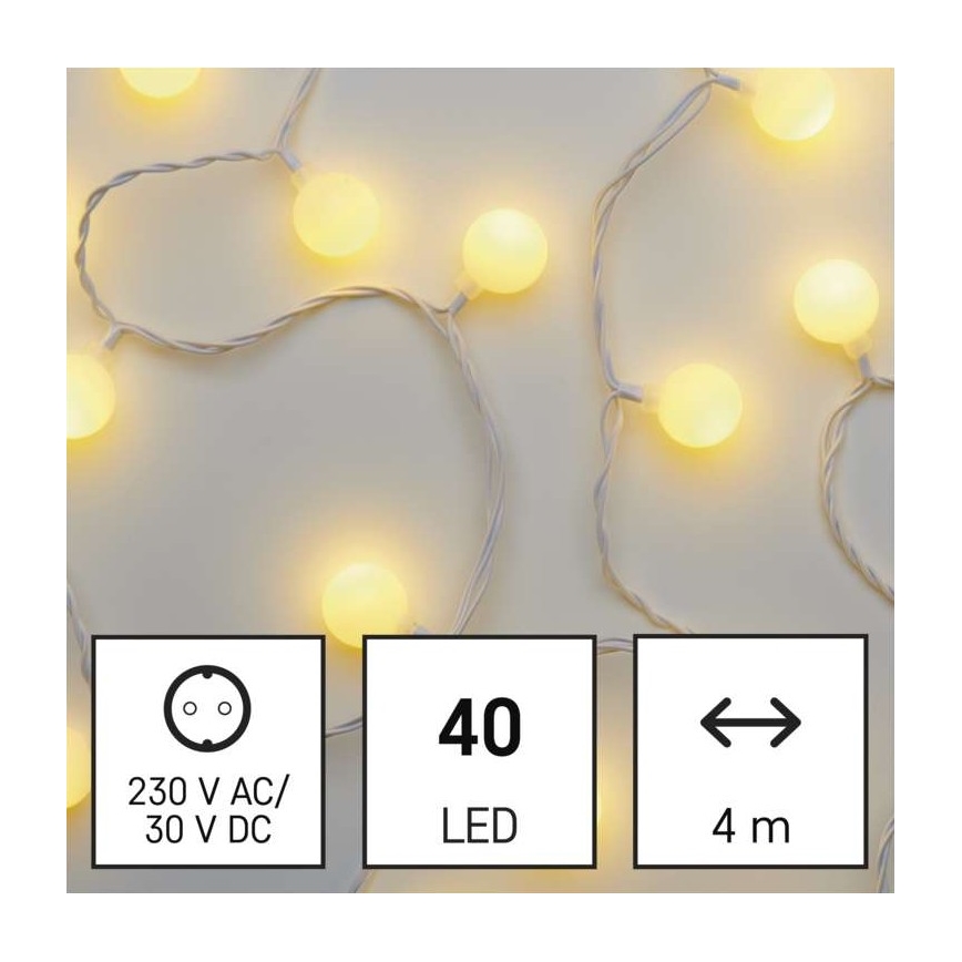 Corrente de Natal LED para exterior 40xLED/9m IP44 branco quente