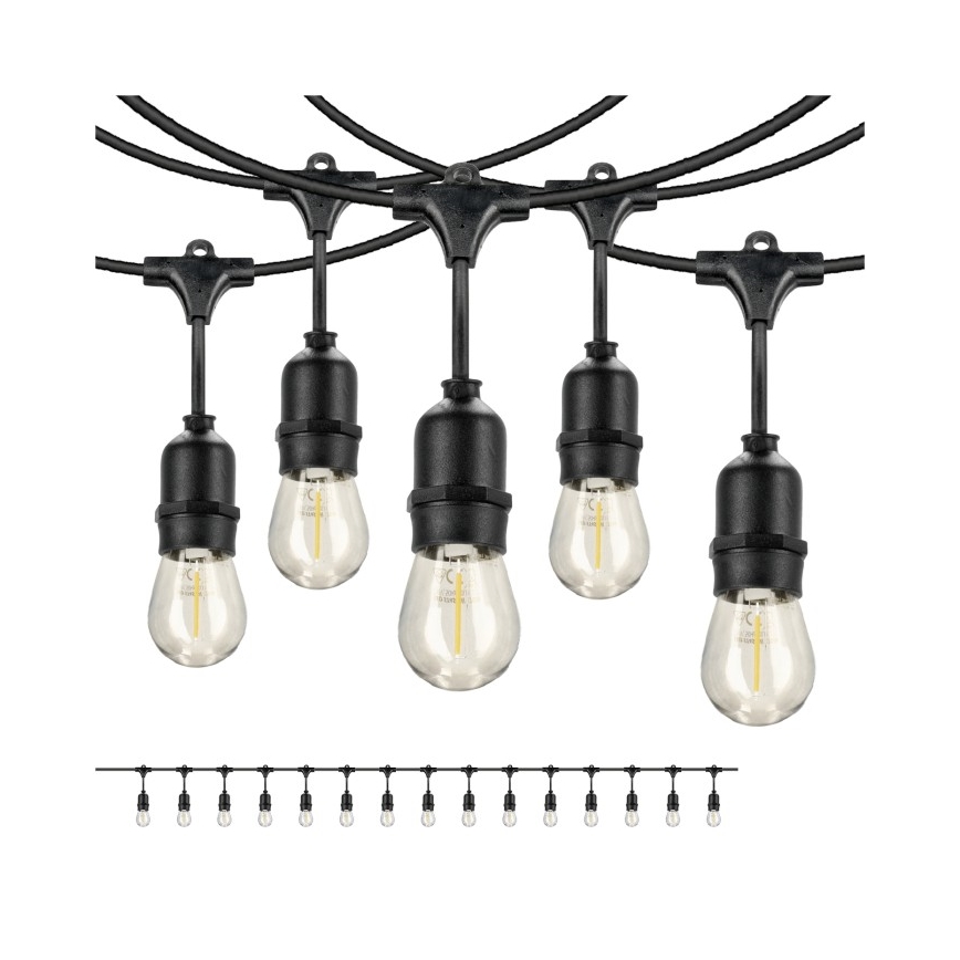 Corrente decorativa exterior LED BAJA ST64 15xE27/1W/230V 15,9m IP44 branco quente