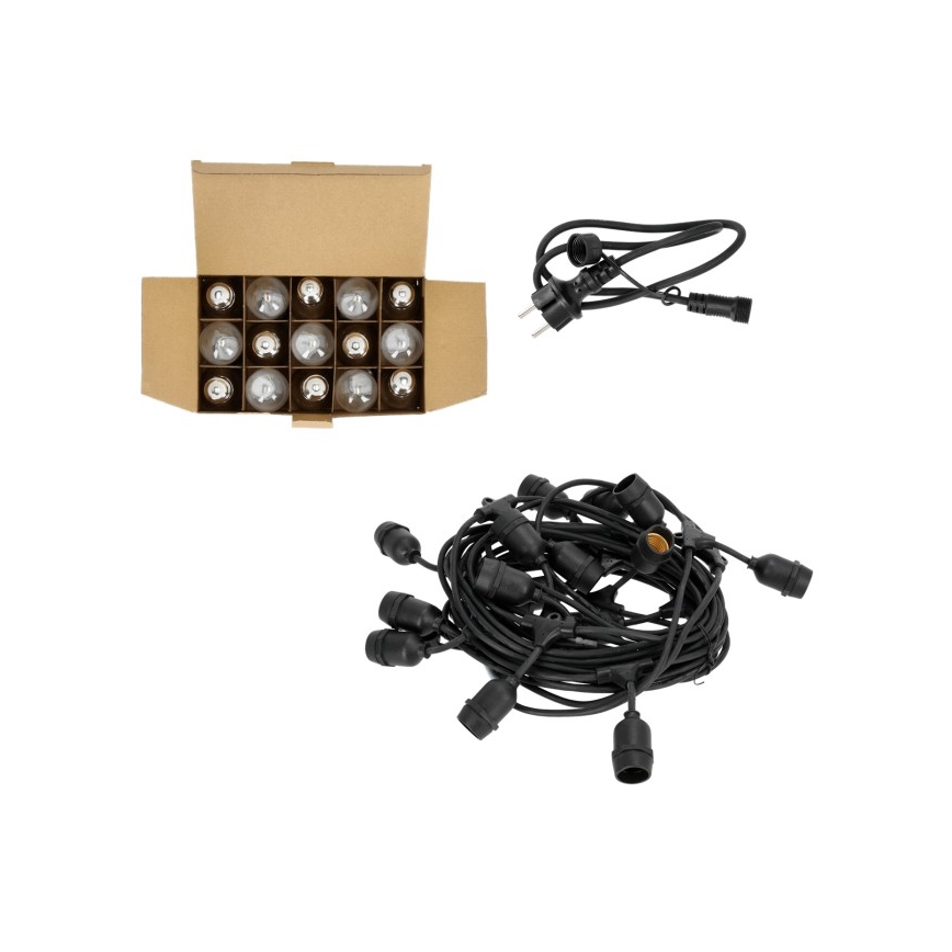 Corrente decorativa exterior LED BAJA ST64 15xE27/1W/230V 15,9m IP44 branco quente