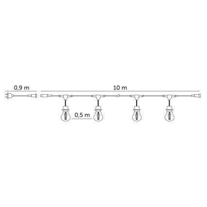 Corrente decorativa exterior LED BAJA ST64 20xE27/1W/230V 10,9m IP44 branco quente