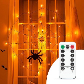 Corrente decorativa LED HALLOWEEN LED/5V/8 funções teia de aranha + controlo remoto