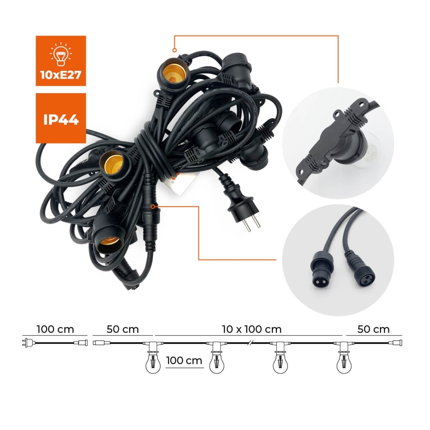 Corrente decorativa para exterior MIMOSA 10xE27/1,3W/230V IP44 10 m