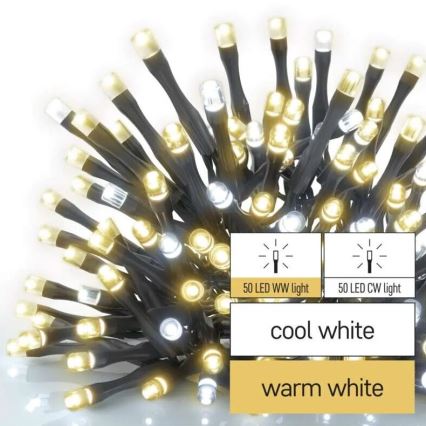 Corrente exterior de Natal LED 100xLED/10m IP44 quente/branco frio