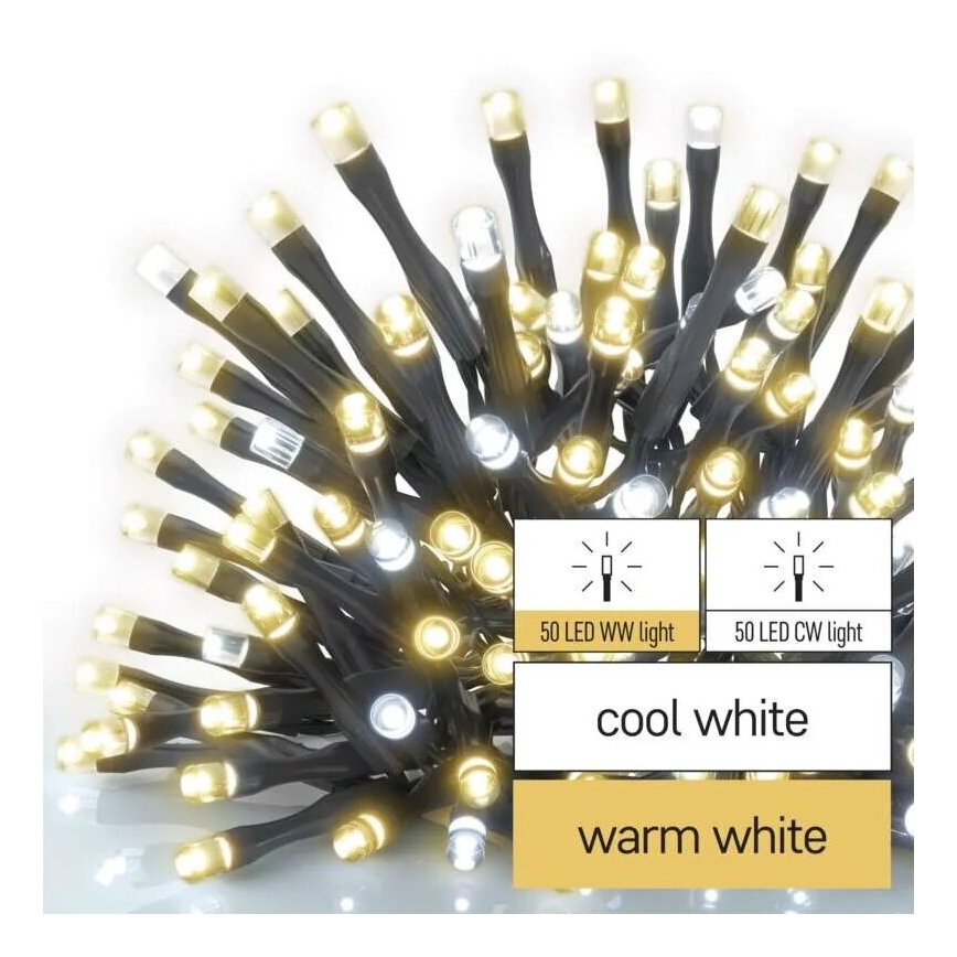 Corrente exterior de Natal LED 100xLED/10m IP44 quente/branco frio