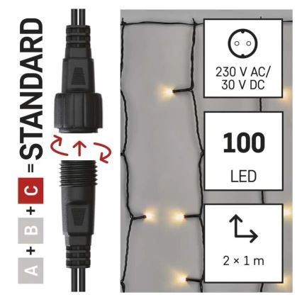 Corrente exterior de Natal LED 100xLED/1x2m IP44 branco quente