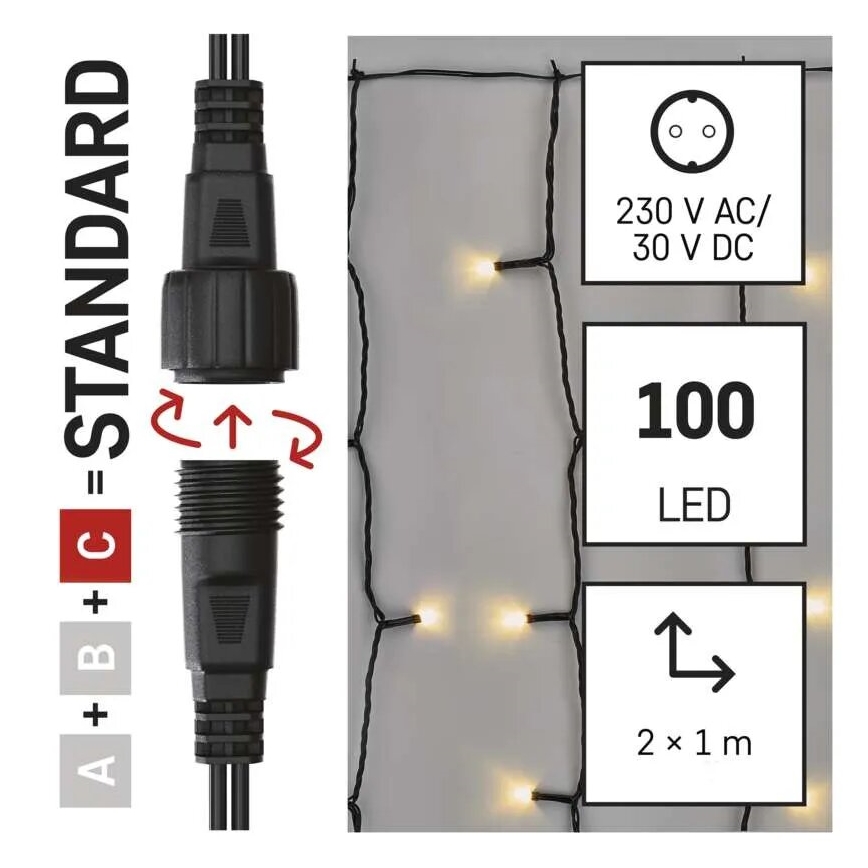 Corrente exterior de Natal LED 100xLED/1x2m IP44 branco quente