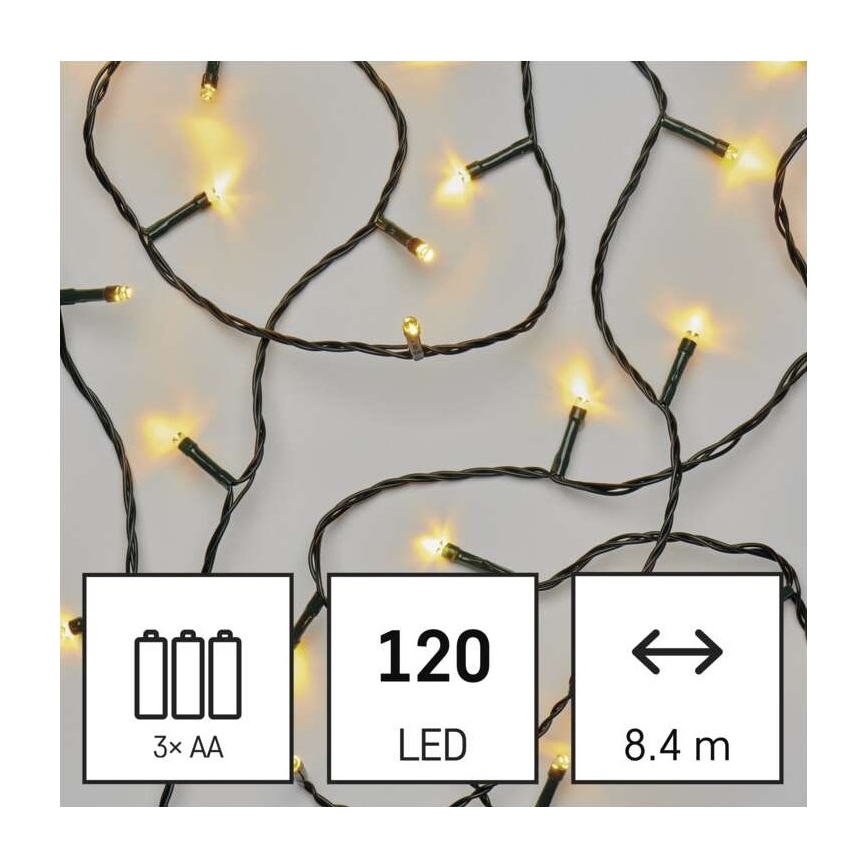 Corrente exterior de Natal LED 120xLED/3xAA 8,9m IP44 branco quente