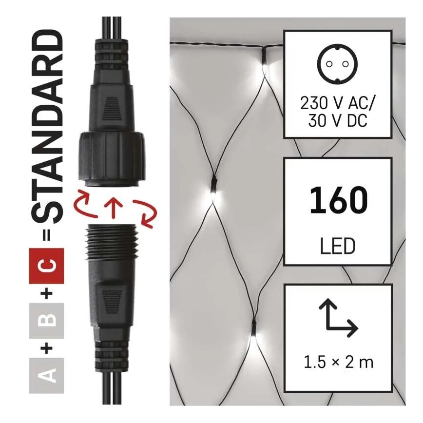 Corrente exterior de Natal LED 160xLED/2x1,5m IP44 branco frio