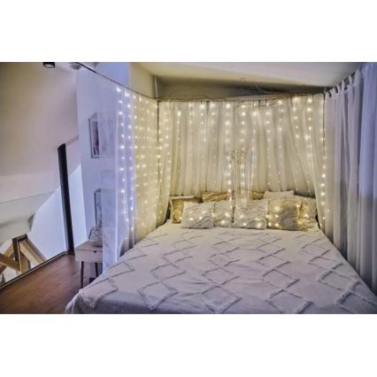 Corrente exterior de Natal LED 180xLED/8 funções 6,7 m IP44 branco quente