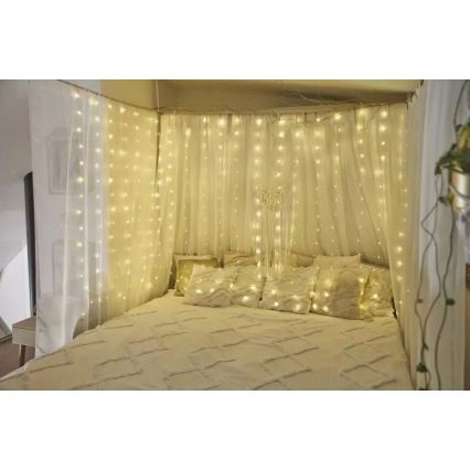 Corrente exterior de Natal LED 300xLED/8 funções 7,9 m IP44 branco quente