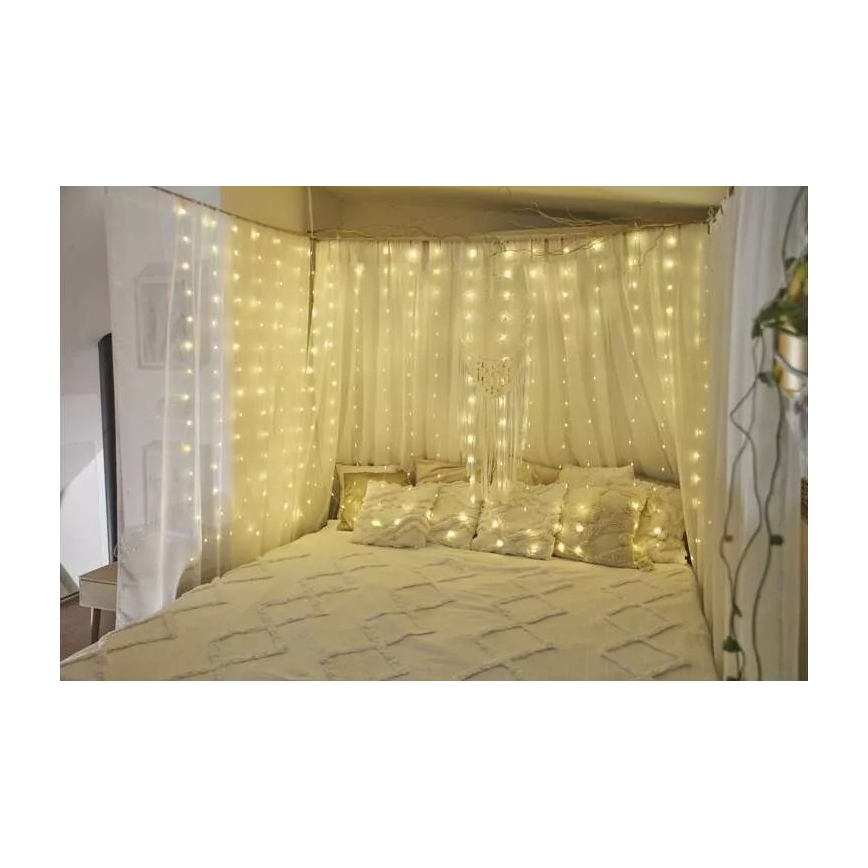 Corrente exterior de Natal LED 300xLED/8 funções 7,9 m IP44 branco quente