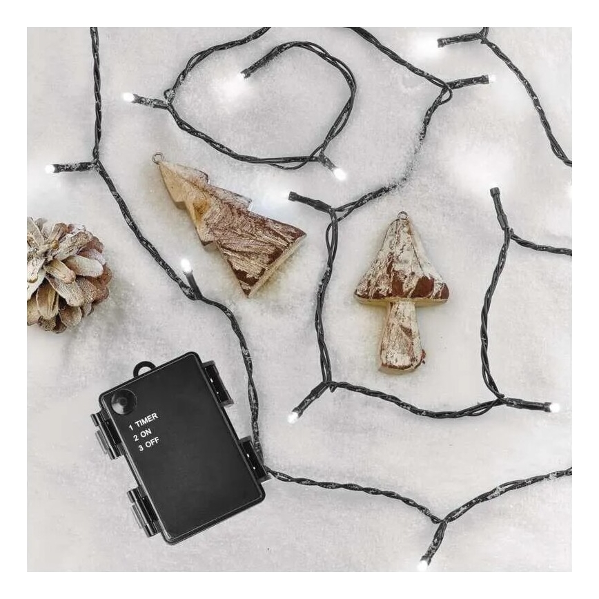 Corrente exterior de Natal LED 40xLED/3xAA 3,3m IP44 branco frio