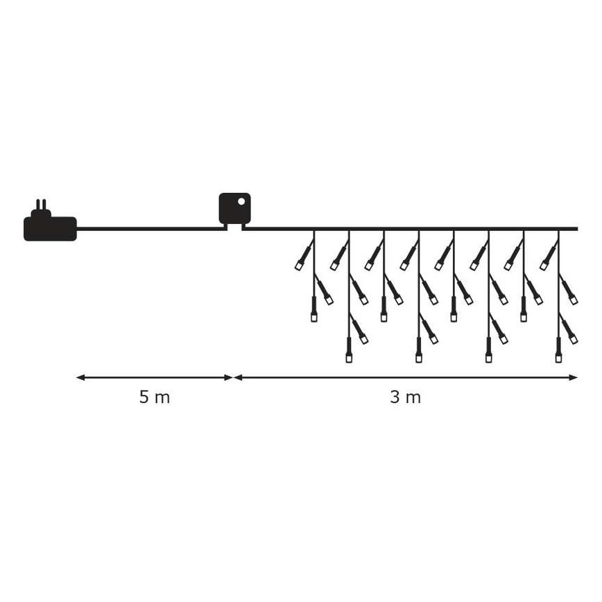 Corrente exterior de Natal LED CHAIN 180xLED/8 funções 8m IP44 branco frio