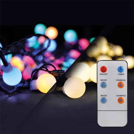 Corrente exterior de Natal LED RGB Regulável 200xLED/8 funções 25m IP44 +controlo remoto