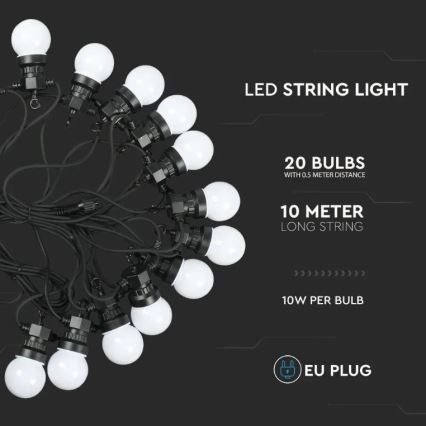 Corrente exterior LED STRING 10m 20xLED/0,5W/230V IP44 6000K