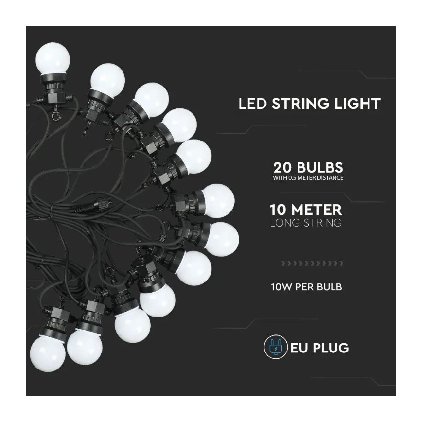 Corrente exterior LED STRING 10m 20xLED/0,5W/230V IP44 6000K