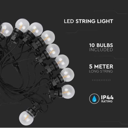 Corrente exterior LED STRING 5m 10xLED/0,4W/24/230V 3000K IP44