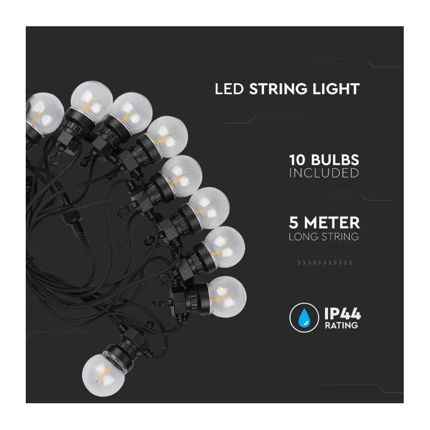 Corrente exterior LED STRING 5m 10xLED/0,4W/24/230V 3000K IP44
