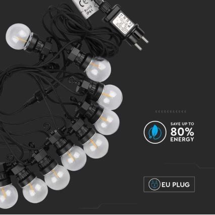 Corrente exterior LED STRING 5m 10xLED/0,4W/24/230V 3000K IP44