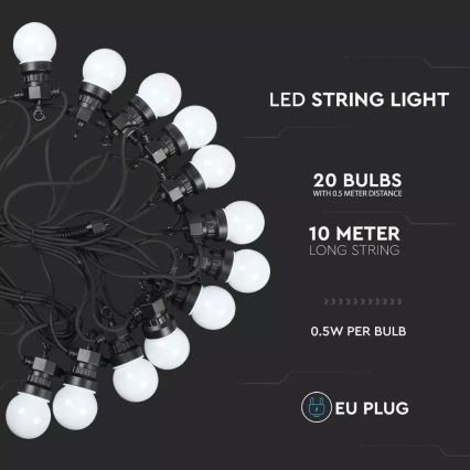 Corrente LED de exterior STRING 10m 20xLED/0,5W/230V IP44 3000K