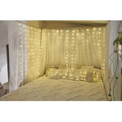 Corrente luminosa LED de Natal para exterior, 240xLED/8 funções, 6,7 m, IP44, branco quente