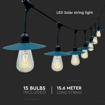 Corrente solar LED 15xLED/0,2W/3,7V 15,6 m 3000K IP44 2400 mAh