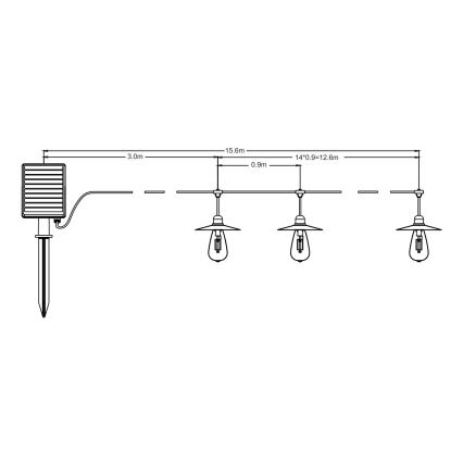 Corrente solar LED 15xLED/0,2W/3,7V 15,6 m 3000K IP44 2400 mAh