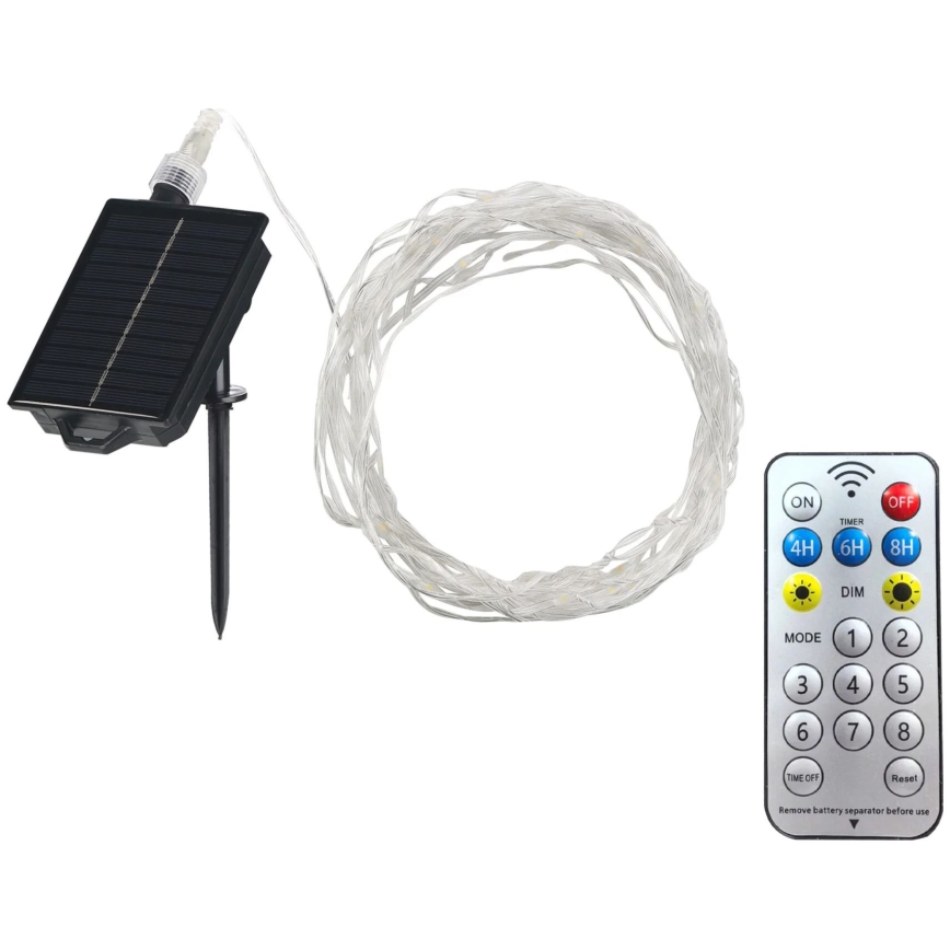 Corrente solar LED decorativa LED/3,7V 1800 mAh 10 m IP44 + comando