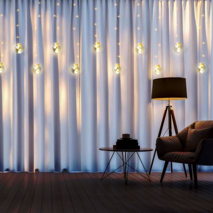 Cortina de LED WISH BALLS 108 LEDs / 8 funções, 4,5 m, branco quente