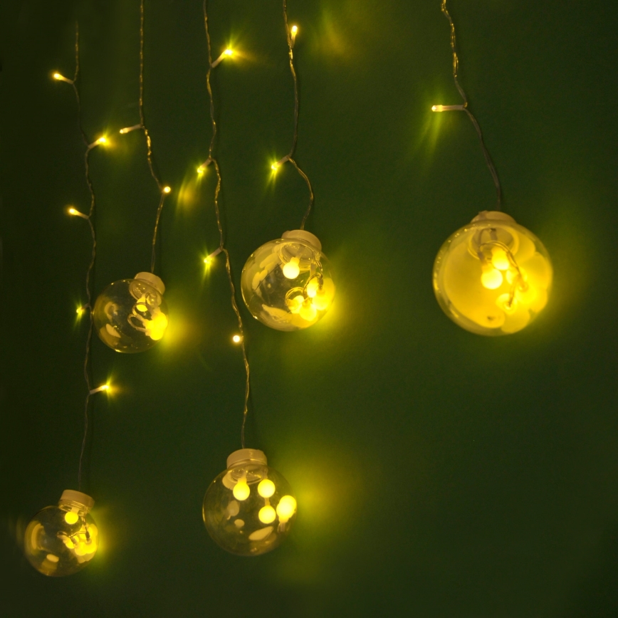 Cortina de LED WISH BALLS 108 LEDs / 8 funções, 4,5 m, branco quente