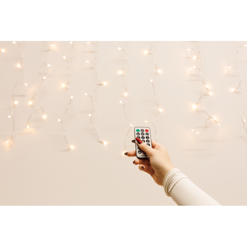 Cortina de Natal exterior LED regulável CURTAIN 360xLED/8,4W/230V 2x2 m IP44 branco quente + comando