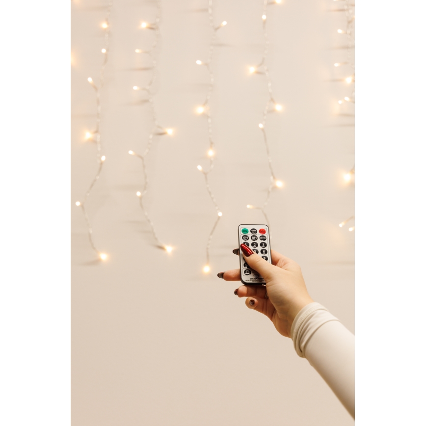 Cortina de Natal LED dimerizável para exterior CURTAIN 360xLED/8,4W/230V 2x2 m IP44 branco quente + comando à distância
