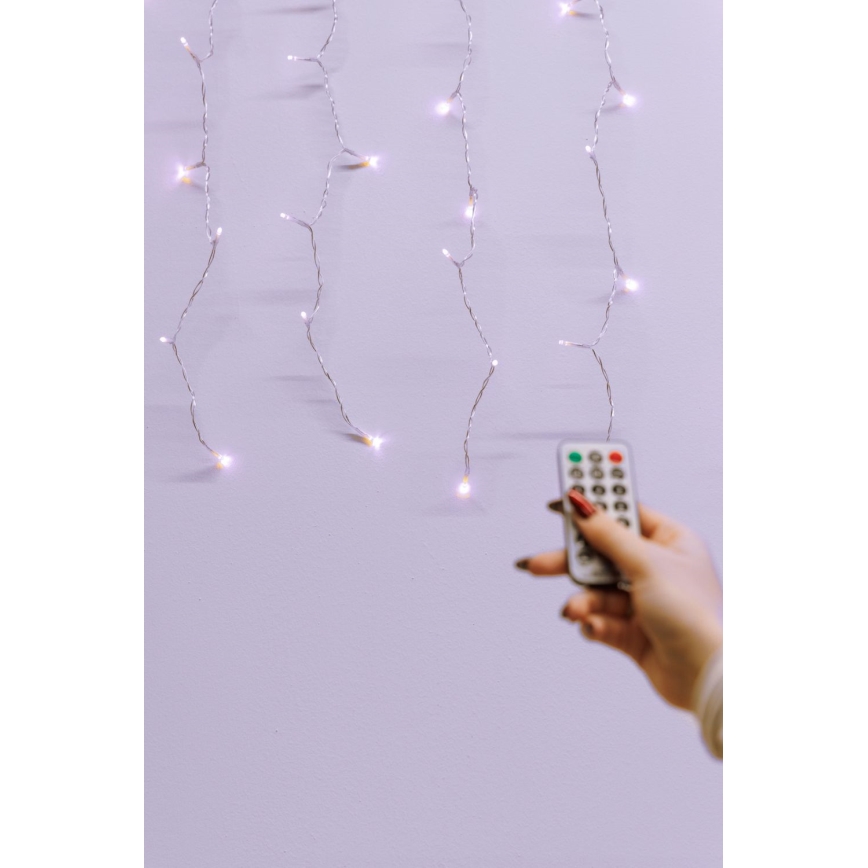 Cortina de Natal LED dimerizável para exterior CURTAIN 360xLED/8,4W/230V 2x2 m IP44 branco quente + comando à distância