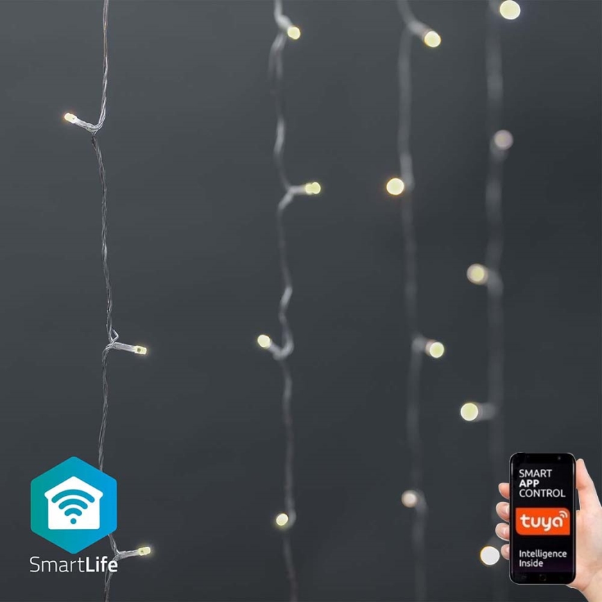 Cortina LED de Natal 200 LEDs / 11 funções, 6 m, IP65, Wi‑Fi Tuya, branco quente a frio