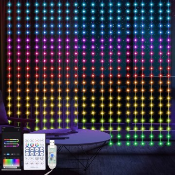 Cortina LED RGB dimerizável WIZARD 400xLED/USB 2x2m + comando remoto