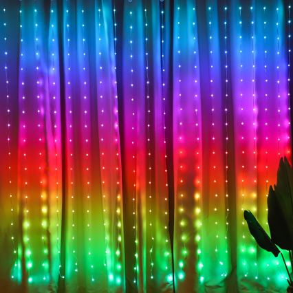 Cortina LED RGB dimerizável WIZARD 400xLED/USB 2x2m + comando remoto