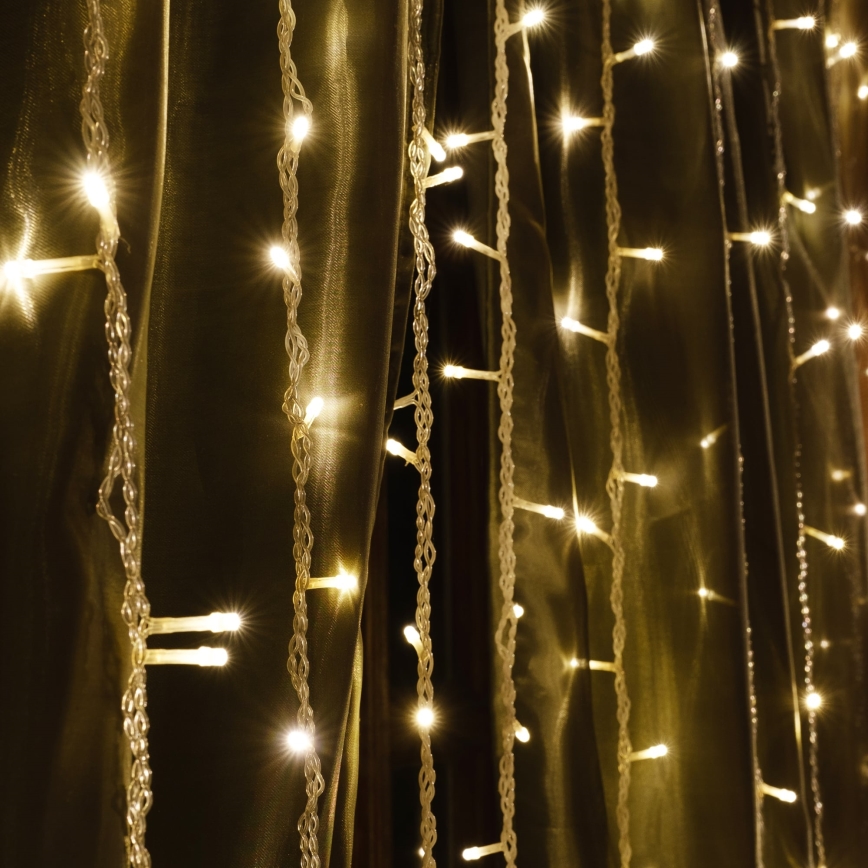 Cortina luminosa LED ESTELLA, 47 LEDs / 8 funções, 3,5 m, branco quente