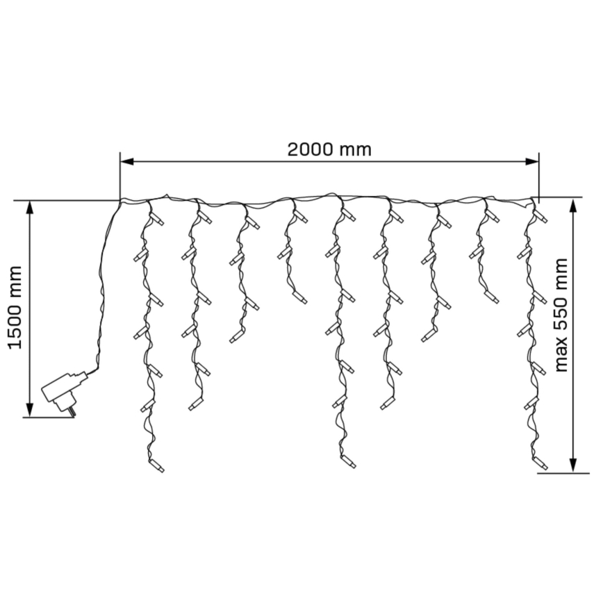 Cortina luminosa LED ESTELLA, 47 LEDs / 8 funções, 3,5 m, branco quente