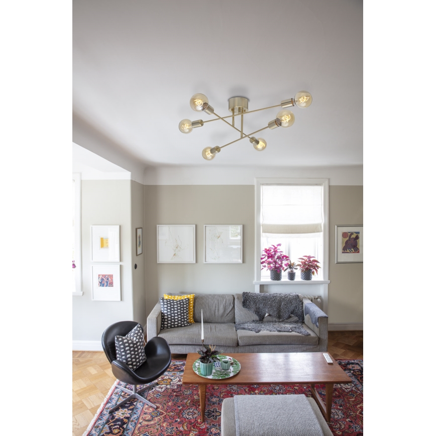 Cottex - Lustre de teto sobreposto BATON 6xE27/60W/230V latão