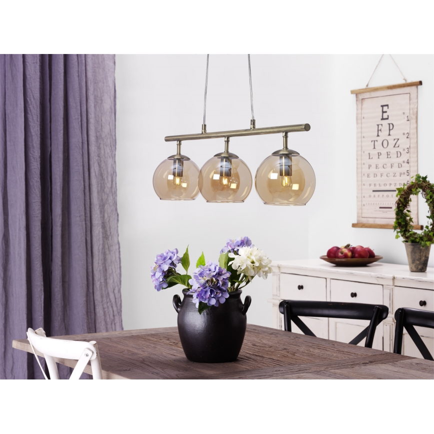 Cottex - Lustre suspenso com cabo CAPELLA 3xE14/40W/230V fumado/castanho