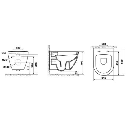 Creavit - Sanita suspensa PAULA cerâmica/branca